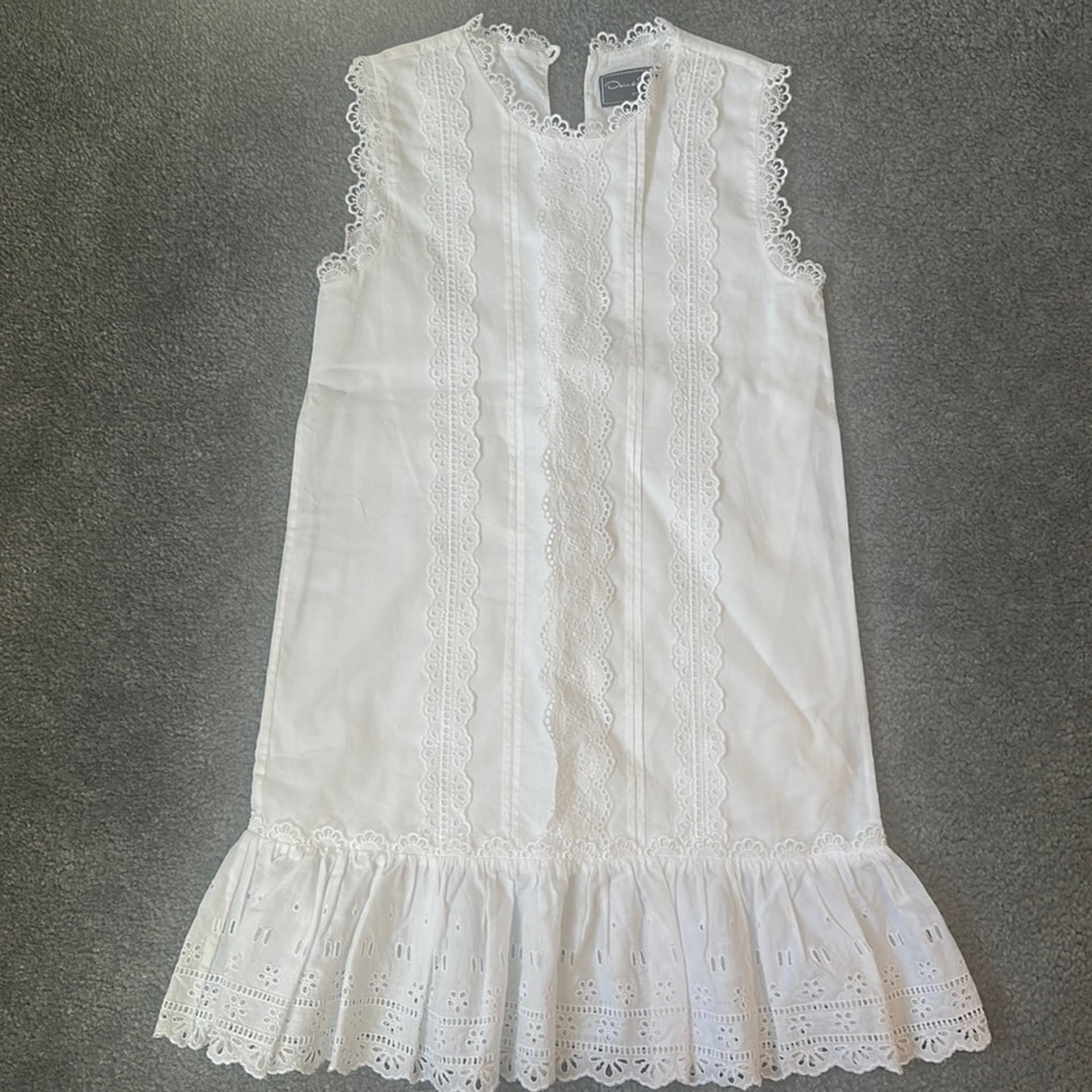 Oscar de la Renta Girls’ Sleeveless Pleated Cotton Eyelet White Dress